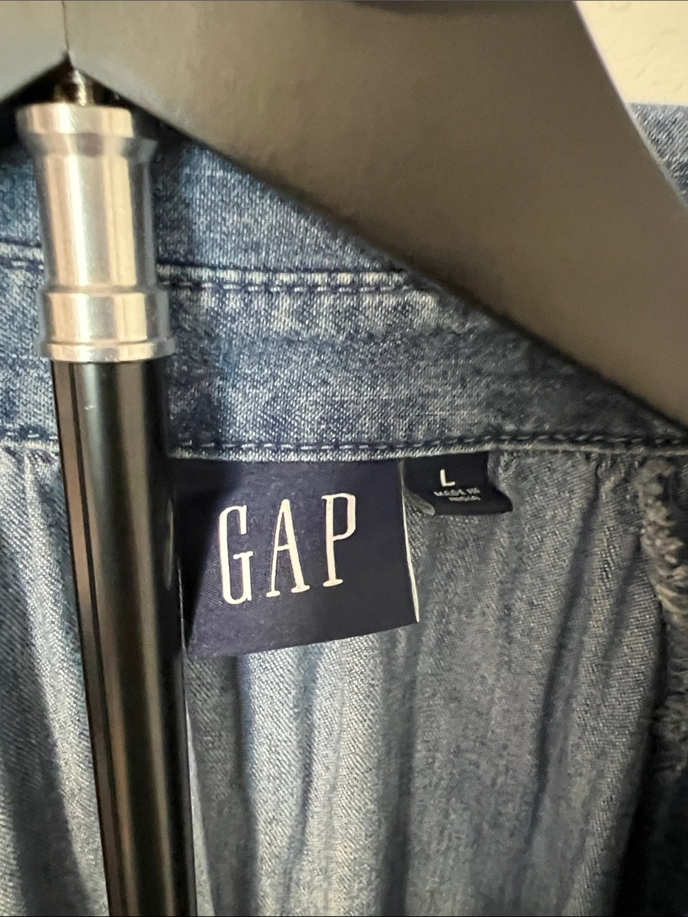 GAP Blue Denim Midi Shirt Dress with Tie Waist -Size Large - Picture 3 of 7